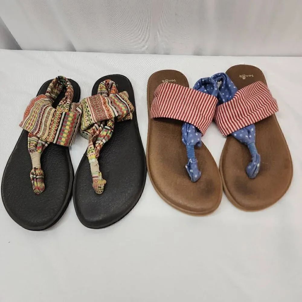 Sanuk Size 9 Women's Lot of 2 Sandals Red Blue American Patriot Yoga Sling and L